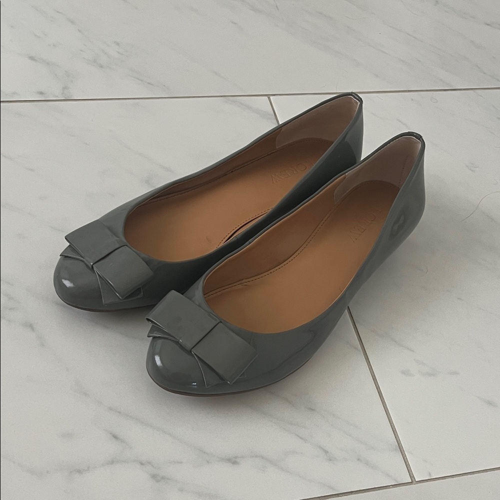 J. Crew Charcoal Patent Leather Flats with Bow